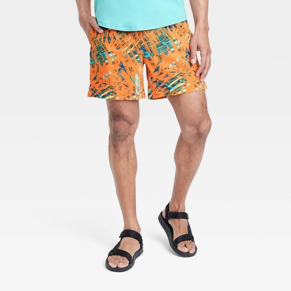 All In Motion‎ Men's Hybrid Shorts 6", Orange Palm, Size S, NWT